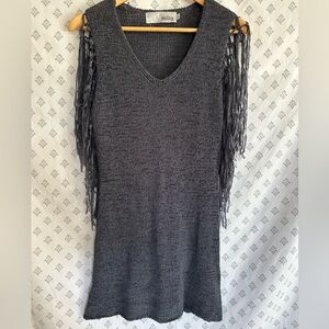 Miilla Blue Gray Knit Fringe Tunic Dress